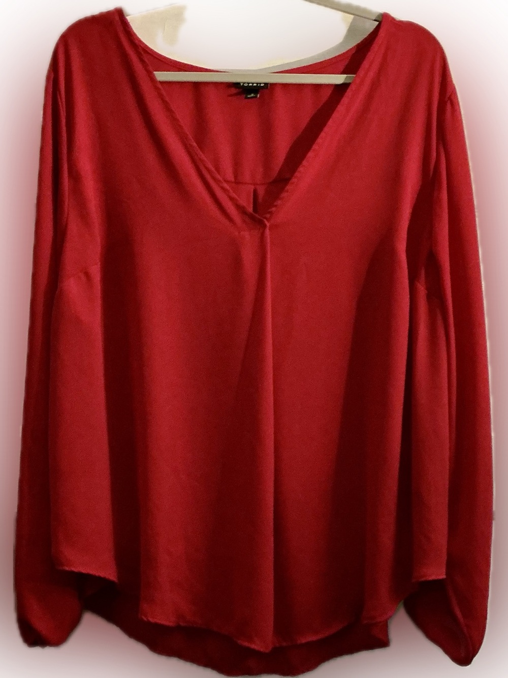 Torrid Red Chiffon Popover Blouse Size 2 (2X) Long Sleeve V-Neck Holiday